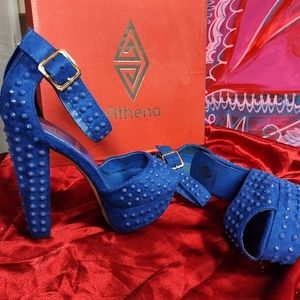 Athena Royal Blue suede studded platform sandals size 6